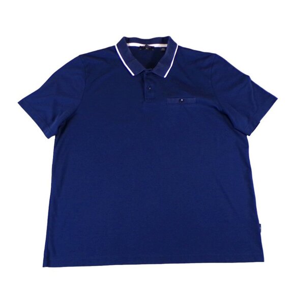 TED BAKER LONDON Galton Tipped Cotton Blend Polo Navy - size 6 (2XL) #519 - Picture 3 of 9
